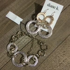 diane k. Earrings Bracelet Silvertone Goldtone